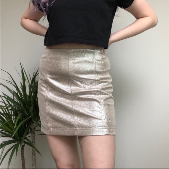 Free People mini skirt/gold silver and suede size 8 - Picture 1 of 2